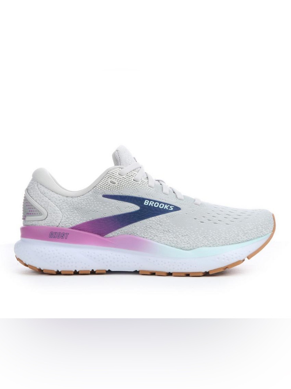 Brooks Ghost Women's Running Shoe - Light Gray with Purple Accent 8.5